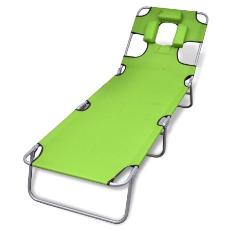 Folding steel sun lounger with apple green head cushion. by , Loungers - Ref: Foro24-41484, Price: 64,99 €, Discount: %