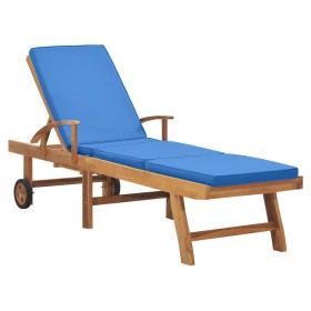 Sun lounger with solid blue teak wood cushion by vidaXL, Loungers - Ref: Foro24-48025, Price: 167,99 €, Discount: %