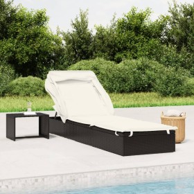 Sonnenliege mit Klappmarkise Kunstrattan schwarz 213x63x97cm von , Liegen - Ref: Foro24-319638, Preis: 176,21 €, Rabatt: %