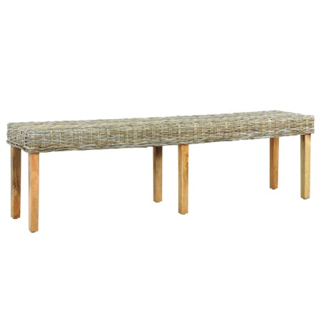 Banco de ratán kubu natural y madera maciza de mango 160 cm de vidaXL, Bancos de comedor y cocina - Ref: Foro24-285795, Preci...