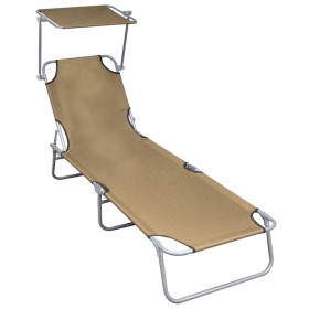 Folding sun lounger with taupe gray aluminum awning by vidaXL, Loungers - Ref: Foro24-47773, Price: 63,99 €, Discount: %