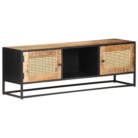 TV-Möbel aus rauem Mangoholz und natürlichem Schilfrohr 120x30x40 cm von , TV-Möbel - Ref: Foro24-323142, Preis: 286,10 €, Ra...