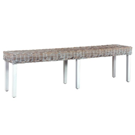 Banco de ratán kubu y madera maciza de mango blanco 160 cm de vidaXL, Bancos de comedor y cocina - Ref: Foro24-285792, Precio...