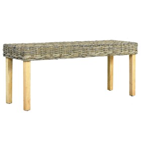 Banco de ratán kubu natural y madera maciza de mango 110 cm de vidaXL, Bancos de comedor y cocina - Ref: Foro24-285791, Preci...