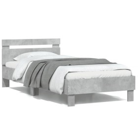 Concrete gray engineered wood bed with headboard 100x200 cm by , Beds and slatted bases - Ref: Foro24-838529, Price: 87,29 €,...