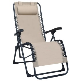 Cream textilene folding terrace lounger by vidaXL, Loungers - Ref: Foro24-47900, Price: 104,27 €, Discount: %