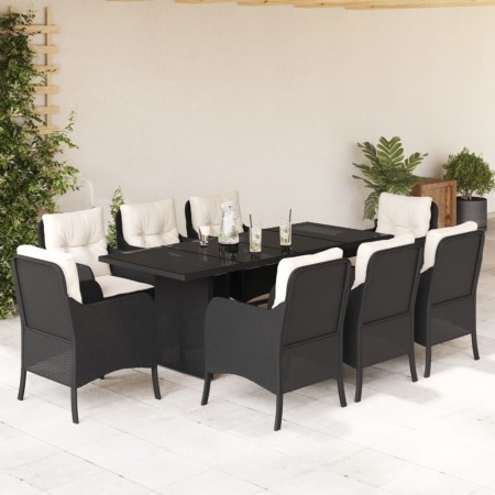 9-teiliges Garten-Esszimmerset und Kissen synthetisches Rattan schwarz von , Gartensets - Ref: Foro24-3211879, Preis: 841,35 ...