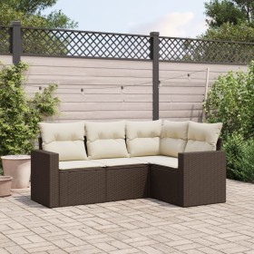 Garden sofa set 4 pieces with brown synthetic rattan cushions by , Modular outdoor sofas - Ref: Foro24-3251250, Price: 299,99...