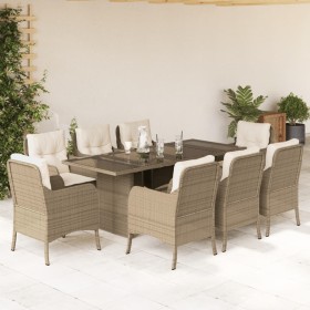 9-teiliges Garten-Esszimmer-Set mit Kissen synthetisches Rattan beige von , Gartensets - Ref: Foro24-3211887, Preis: 993,91 €...