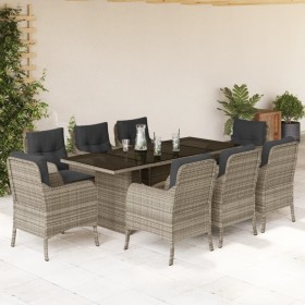 Garden dining set 9 pieces with light gray synthetic rattan cushions by , Garden sets - Ref: Foro24-3211891, Price: 949,56 €,...