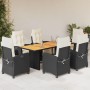 Set de comedor de jardín 7 pzas y cojines ratán sintético negro de , Conjuntos de jardín - Ref: Foro24-3212934, Precio: 872,5...