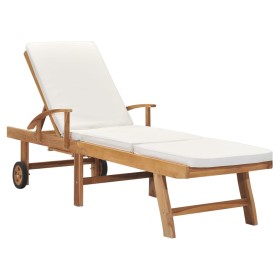 Sonnenliege mit Kissen aus massivem cremefarbenem Teakholz von vidaXL, Liegen - Ref: Foro24-48022, Preis: 360,99 €, Rabatt: %