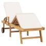 Sun lounger with solid cream teak wood cushion by vidaXL, Loungers - Ref: Foro24-48022, Price: 360,99 €, Discount: %