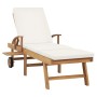 Sun lounger with solid cream teak wood cushion by vidaXL, Loungers - Ref: Foro24-48022, Price: 360,99 €, Discount: %