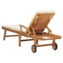 Sun lounger with solid cream teak wood cushion by vidaXL, Loungers - Ref: Foro24-48022, Price: 360,99 €, Discount: %