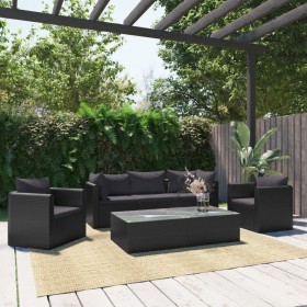 Set aus Gartenmöbeln und Kissen 7 Stück synthetisches Rattan schwarz von vidaXL, Modulare Sofas für den Außenbereich - Ref: F...