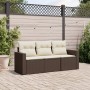 Three-piece garden sofa set and brown synthetic rattan cushions. by , Garden sets - Ref: Foro24-3218653, Price: 218,62 €, Dis...