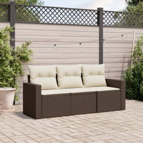 Three-piece garden sofa set and brown synthetic rattan cushions. by , Garden sets - Ref: Foro24-3218653, Price: 218,89 €, Dis...