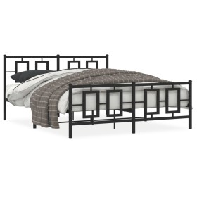 Black metal headboard and footboard bed frame 150x200 cm by , Beds and slatted bases - Ref: Foro24-374261, Price: 129,99 €, D...