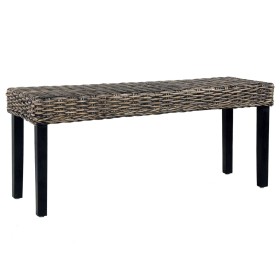 Banco de ratán kubu y madera maciza de mango negro 110 cm de vidaXL, Bancos de comedor y cocina - Ref: Foro24-285790, Precio:...