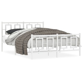 Estructura cama metal con cabecero y estribo blanco 135x190 cm de , Camas y somieres - Ref: Foro24-374307, Precio: 124,99 €, ...