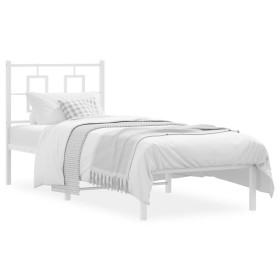 Metal bed frame with white headboard 75x190 cm by , Beds and slatted bases - Ref: Foro24-374280, Price: 63,99 €, Discount: %