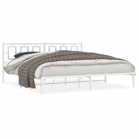 Estructura de cama de metal con cabecero blanco 193x203 cm de , Camas y somieres - Ref: Foro24-374296, Precio: 123,99 €, Desc...