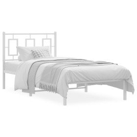 Estructura de cama de metal con cabecero blanco 90x190 cm de , Camas y somieres - Ref: Foro24-374282, Precio: 69,99 €, Descue...