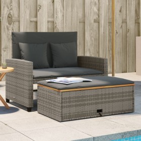 Garden sofa with cushions, 2 seats, synthetic rattan, gray wood by , Outdoor sofas - Ref: Foro24-365142, Price: 295,99 €, Dis...