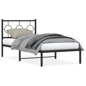 Bed frame with black metal headboard 90x190 cm by , Beds and slatted bases - Ref: Foro24-376218, Price: 63,17 €, Discount: %