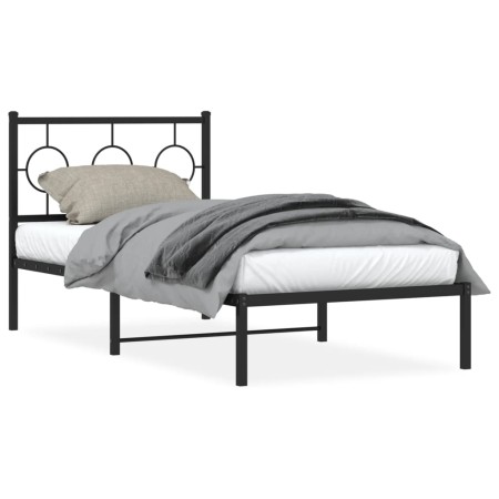 Estructura de cama con cabecero metal negro 90x190 cm de , Camas y somieres - Ref: Foro24-376218, Precio: 63,23 €, Descuento: %