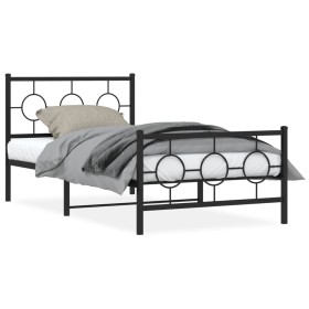 Estructura de cama con cabecero y estribo metal negro 100x200cm de , Camas y somieres - Ref: Foro24-376239, Precio: 81,99 €, ...