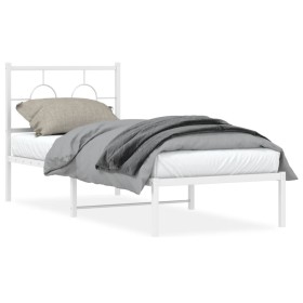 Metal bed frame with white headboard 80x200 cm by , Beds and slatted bases - Ref: Foro24-376266, Price: 67,99 €, Discount: %