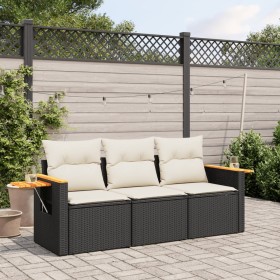 Set Gartensofas mit Kissen 3 Stück synthetisches Rattan schwarz von , Gartensets - Ref: Foro24-3258997, Preis: 225,99 €, Raba...