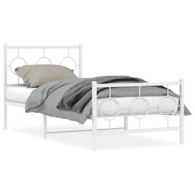 Metal bed frame with headboard and footboard white 90x190 cm by , Beds and slatted bases - Ref: Foro24-376285, Price: 76,99 €...