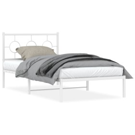 Metal bed frame with white headboard 100x200 cm by , Beds and slatted bases - Ref: Foro24-376270, Price: 74,14 €, Discount: %