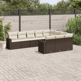 Garden sofa set 10 pieces and brown synthetic rattan cushions by , Modular outdoor sofas - Ref: Foro24-3251830, Price: 603,08...