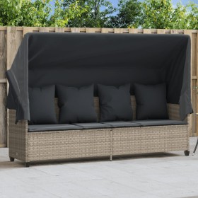 Sun lounger with canopy and light gray synthetic rattan cushions by , Loungers - Ref: Foro24-368358, Price: 274,99 €, Discoun...