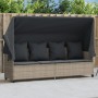 Sun lounger with canopy and light gray synthetic rattan cushions by , Loungers - Ref: Foro24-368358, Price: 275,03 €, Discoun...