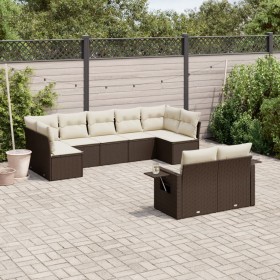 Garden sofa set 9 pieces and brown synthetic rattan cushions by , Garden sets - Ref: Foro24-3252960, Price: 619,48 €, Discoun...