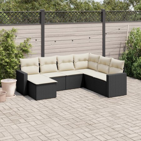 7-teiliges Garten-Essset und schwarze Kissen aus synthetischem Rattan von , Modulare Sofas für den Außenbereich - Ref: Foro24...