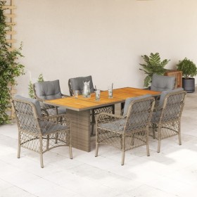 Set comedor de jardín 7 pzas con cojines ratán sintético beige de , Conjuntos de jardín - Ref: Foro24-3212078, Precio: 792,15...