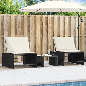 Sonnenliegen mit Tisch 2 Einheiten aus schwarzem synthetischem Rattan von , Liegen - Ref: Foro24-368422, Preis: 176,99 €, Rab...