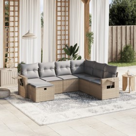 Gartensofa-Set mit beigem Kissenmix, 7-teilig aus PE-Rattan von , Gartensets - Ref: Foro24-3263835, Preis: 493,57 €, Rabatt: %