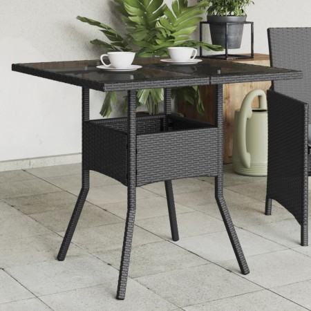 Mesa de jardín superficie de vidrio ratán PE negro 80x80x75 cm de , Mesas de jardín - Ref: Foro24-365521, Precio: 88,80 €, De...