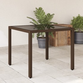 Garden table glass surface PE rattan brown 90x90x75 cm by , Garden tables - Ref: Foro24-365528, Price: 117,24 €, Discount: %