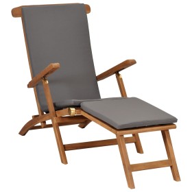 Sun lounger with dark gray cushion solid teak wood by vidaXL, Loungers - Ref: Foro24-47409, Price: 225,99 €, Discount: %