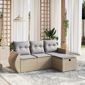 Gartensofa-Set mit beigem Kissenmix, 4-teilig aus PE-Rattan von , Gartensets - Ref: Foro24-3264065, Preis: 298,25 €, Rabatt: %