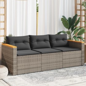 3-seater garden sofa with gray synthetic rattan cushions by , Outdoor sofas - Ref: Foro24-365830, Price: 325,99 €, Discount: %