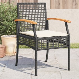 Garden chairs with cushion 4 pcs black PE rattan and acacia wood by , Garden chairs - Ref: Foro24-366251, Price: 220,56 €, Di...